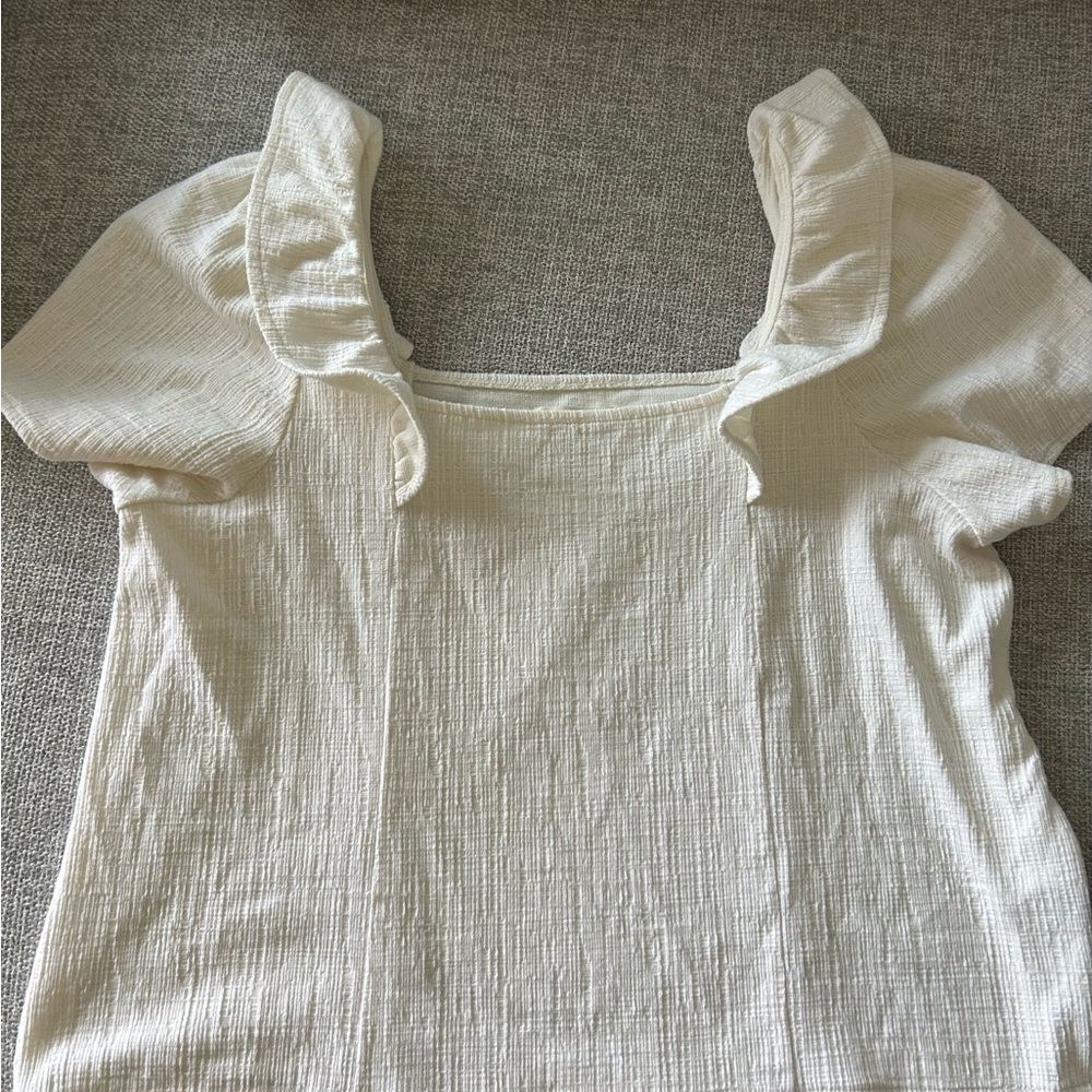 Madewell Cream Textured Ruffle Blouse